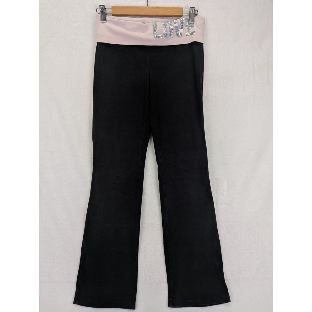 Y2K Love Pink Fold Over Yoga Flare Pants Small Sequin Bling Victoria Secret